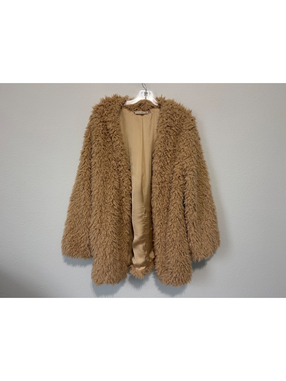 Chelsea & Violet Brown Faux Fur Shaggy Teddy Open Front Boho Coat Size M ?